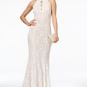 Nightway Lace Keyhole-Cutout Gown